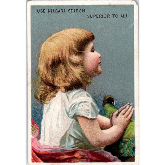 None Other - Niagara Starch Little Girl Praying c1880 Victorian Trade Card AB6-2